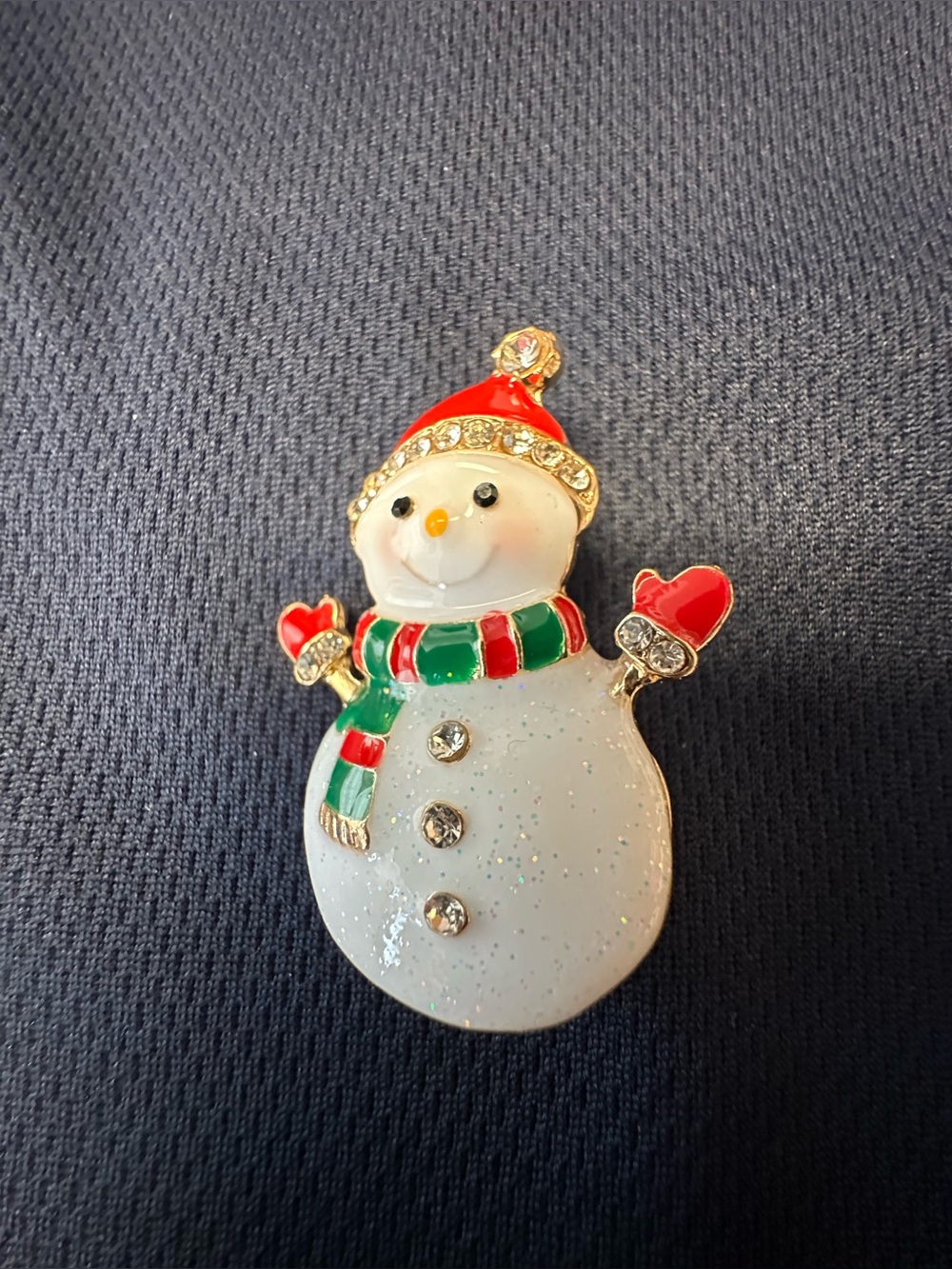 Festive Snowman Rhinestone Brooch - White, Red & Green